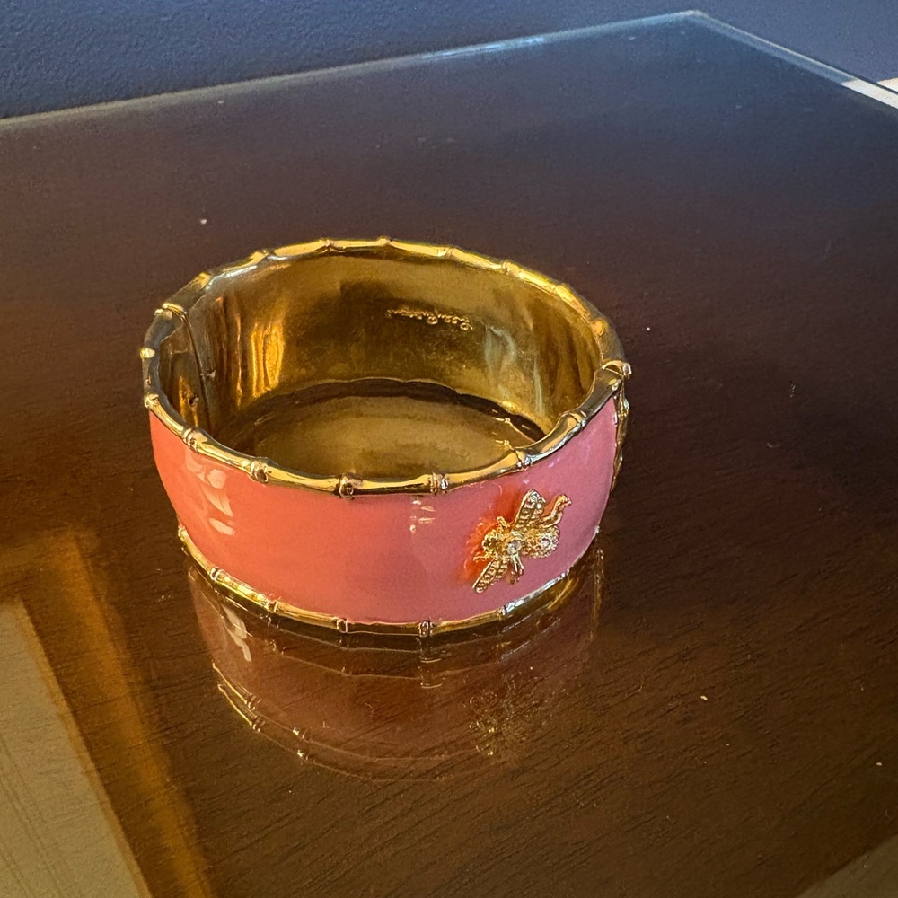 Lilly Pulitzer Pink and Gold Bangle Bracelet with pave bumble bee
